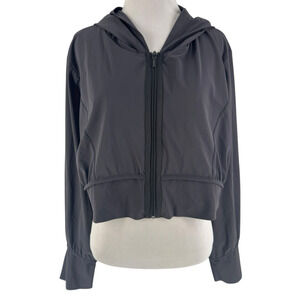 Porto San Francisco Women’s Charcoal Gray Hooded Long Sleeve Cropped Jacket 3